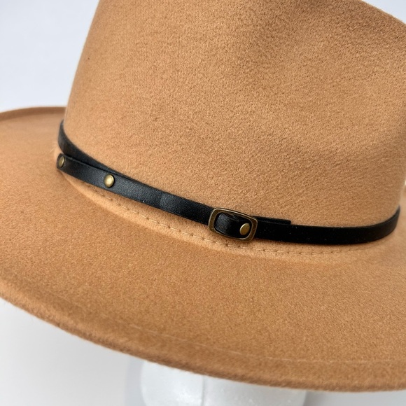 Felt Western Hat, M/L, Tan, faux-leather trim, Cowboy, Festival, NEW - Picture 3 of 7